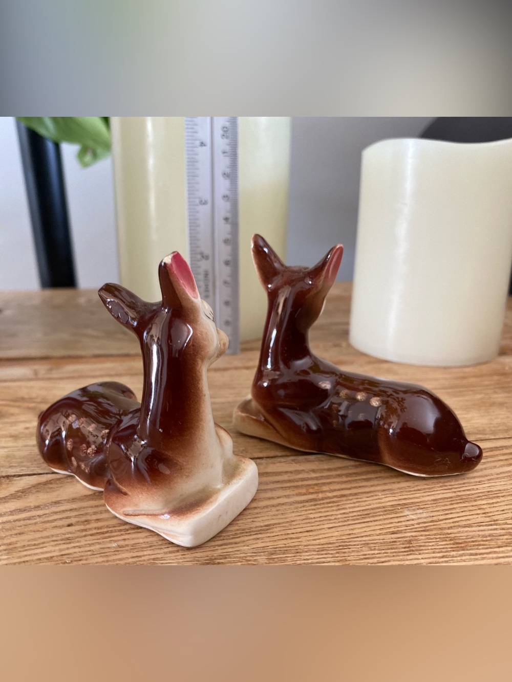 Vintage Ceramic Lying Deer Fawn Salt and Pepper Shakers Set Spotted Baby Deer - Picture 2 of 4